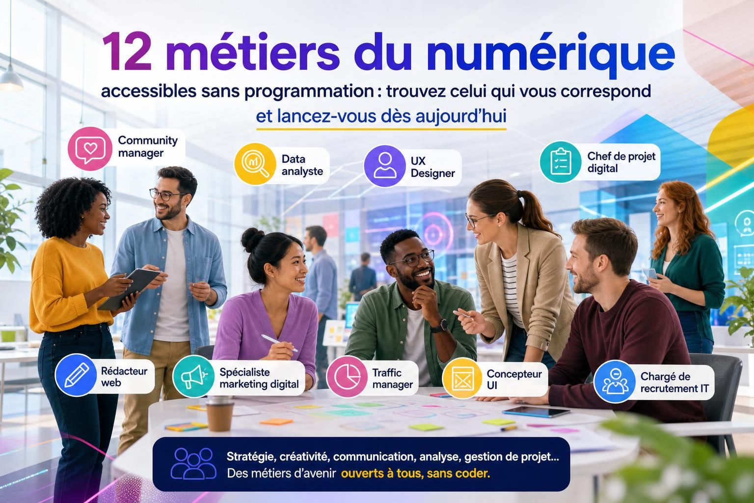 découvrez 12 métiers du numérique accessibles sans compétences en programmation et explorez des carrières informatiques sans coder.